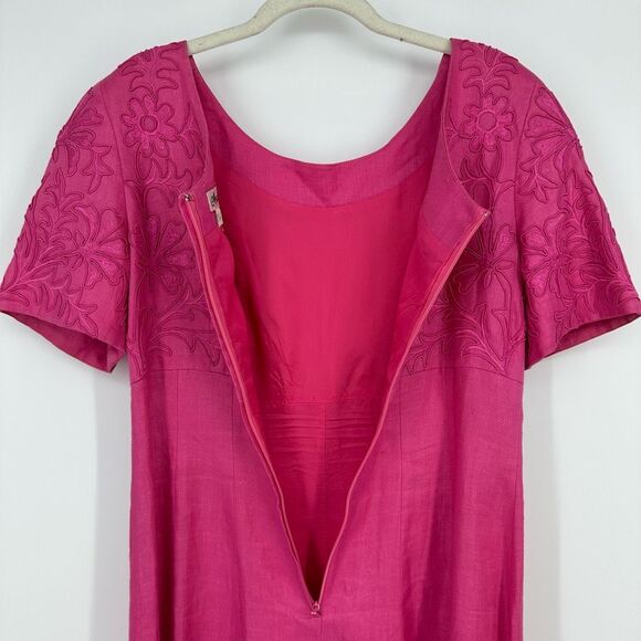 Vintage 80’s Marie St. Claire Midi Dress Size 12 Pink Floral Embroidered Modest - Picture 10 of 11